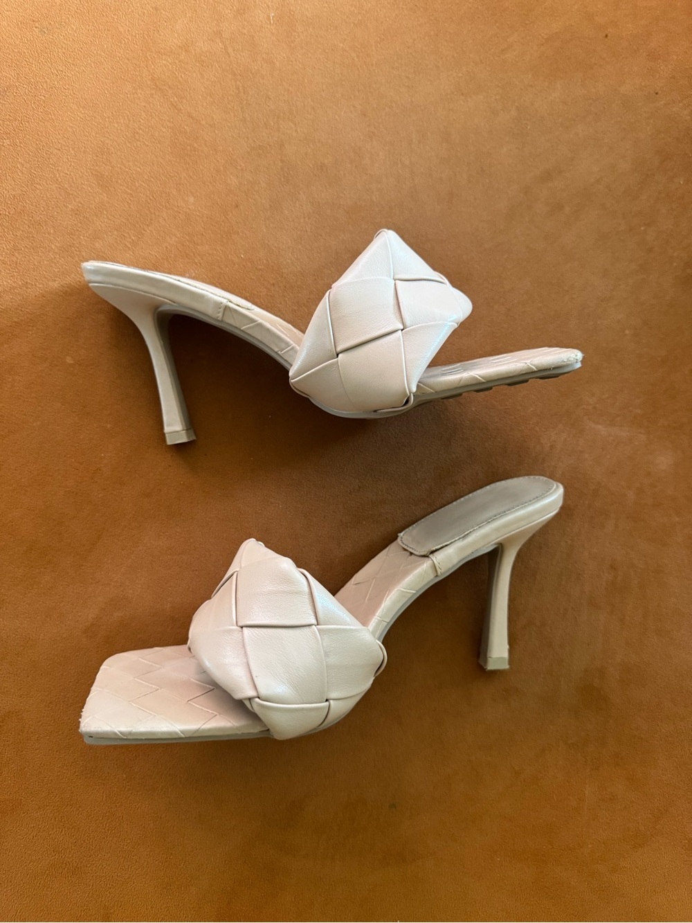 Elegant nude Braided Slide Heels for Women size 9